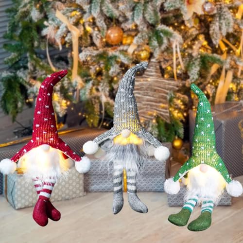 REGAPOG Weihnachtsdeko Wichtel Mit LED Licht, 3 Stück Weihnachtswichtel Mit Batterie, Handgemachte Schwedischen Weihnachtswichtel Für Weihnachts deko Innen (Rot) von REGAPOG