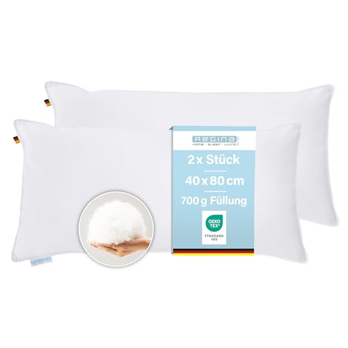 Regina Home 3-Kammer-Kopfkissen - Doppelpack 40x80 cm - Ergonomisches Nackenkissen mit 10% Federn & 90% Daunen - Waschbar & Allergiker Geeignet - 100% Baumwolle von REGINA HOME SLEEP LIVING EST. 1967