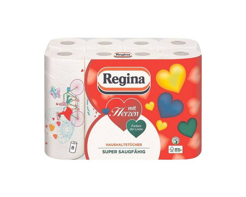 REGINA Papierküchenrolle (8-St), 3-lagig, weiß mit Dekor, 43 Blatt/Rolle von REGINA