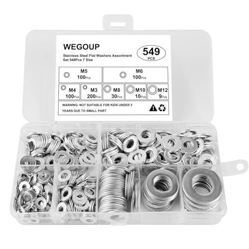 REGIS Unterlegscheiben Set, 549 Stück (Magnetisch M3-M8 aus verzinktem Stahl + Standard M10-M12 aus Edelstahl) – M3:200 Stk, M4:100 Stk, M5:100 Stk, M6:100 Stk, M8:30 Stk, M10:10 Stk, M12:9 Stk von REGIS