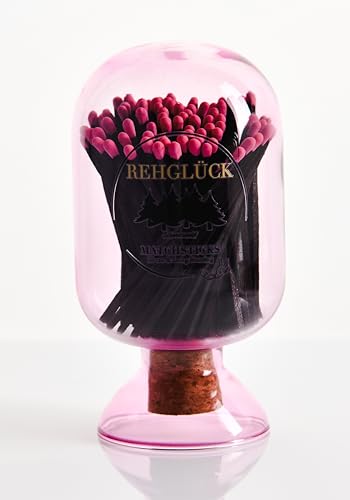 REHGLÜCK Schwarzwald, dekorative Glasglocke gefüllt mit ca. 120 10 cm Langen Streichhölzern, inklusive Zündfläche (Pinke Glasglocke - Streichhölzer: schwarzer Body, Pinker Kopf) von REHGLÜCK Schwarzwald