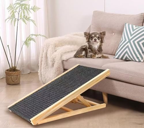 Hunderampe, Hundetreppe Aus Holz, Verstellbar, Hunderampe Für Kleine Hunde, Rampe Für Hunde,Höhenverstellbar Haustiertreppe,Hunde Treppen Bett, Klappbar,Robust Und Langlebig L(100×43CM) von REHOOF