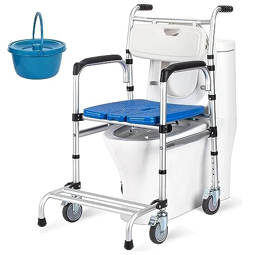 Toilettenrollstuhl, Nachtstuhl Wc Mit Rollen Toilettenstuhl Toilettenstühle Höhenverstellbar Rollstuhl mit WC-Eimer fahrbarer Duschstuhl aus Aluminium für Ältere Senioren, Behinderte B von REHOOF