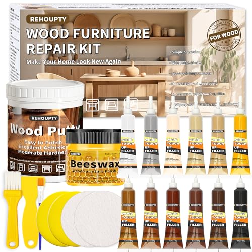 Holz Kratzer Ausbessern Reparatur Set, Alles-in-Einem Laminat Reparaturset Enthält Holzkitt & 12 Farben Holzspachtelmasse und Holzwachs, Möbel Reparatur Set von Kratzer, Risse, Löcher, Verfärbungen Holz Kratzer Ausbessern Reparatur Set, Alles-in-Einem Laminat Reparaturset Enthält Holzkitt & 12 Farben Holzspachtelmasse und Holzwachs, Möbel Reparatur Set von Kratzer, Risse, Löcher, Verfärbungen von REHOUPTY