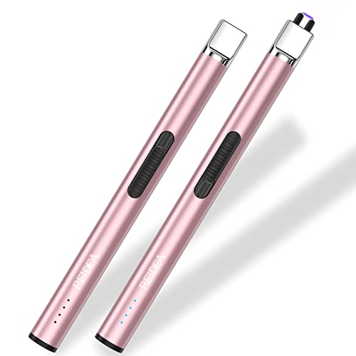 Feuerzeug Elektrisch 2stk REIDEA S4 Pro USB wiederaufladbar Winddicht flammenlos Kerzenfeuerzeug (Roségold) von REIDEA