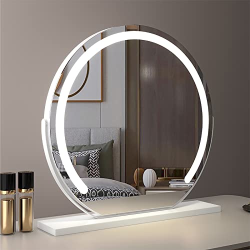 REIFNA Schminkspiegel mit Beleuchtung,um 360° Drehbar,Tischspiegel FüR Schlaf-und Ankleidezimmer,Spiegel 60cm,Smarter Tisch-Schminkspiegel mit Induktivem Touch-Schalter (Color : Wit, Size : 60x60cm) von REIFNA