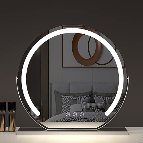 Schminkspiegel mit Beleuchtung,um 360° Drehbar,Tischspiegel FüR Schlaf-und Ankleidezimmer,Spiegel 60cm,Smarter Tisch-Schminkspiegel mit Induktivem Touch-Schalter ( Color : Silver , Size : 40x40cm ) von REIFNA