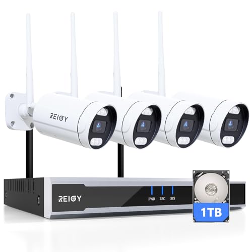 REIGY 5MP WLAN Überwachungskamera Set Aussen mit 1TB Festplatte, 16CH WiFi NVR Überwachungssystem +4x1920P Kamera, Zwei-Wege-Audio Bewegungserkennung Farbige Nachtsicht REIGY 5MP WLAN Überwachungskamera Set Aussen mit 1TB Festplatte, 16CH WiFi NVR Überwachungssystem +4x1920P Kamera, Zwei-Wege-Audio Bewegungserkennung Farbige Nachtsicht von REIGY
