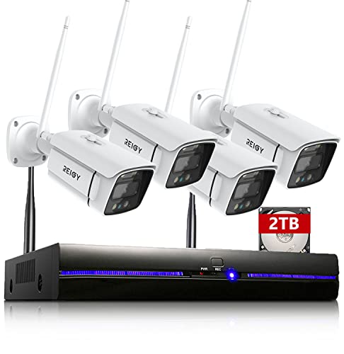 REIGY 5MP WLAN Überwachungskamera Set Aussen mit Flutlicht und 2TB Festplatte, 10CH Funk NVR Überwachungssystem +4x1920P Kamera Drahtlos, Zwei-Wege-Audio Bewegungserkennung Farbige Nachtsicht REIGY 5MP WLAN Überwachungskamera Set Aussen mit Flutlicht und 2TB Festplatte, 10CH Funk NVR Überwachungssystem +4x1920P Kamera Drahtlos, Zwei-Wege-Audio Bewegungserkennung Farbige Nachtsicht von REIGY