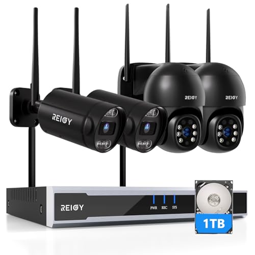 REIGY 8MP WLAN Überwachungskamera Aussen Set Vorinstallierte 1TB Festplatte, Funk 16CH NVR Überwachungssystem mit 2xPT+2xBullet Kamera, Outdoor Camera Kit, mit Zwei-Wege-Audio Bewegungserkennung REIGY 8MP WLAN Überwachungskamera Aussen Set Vorinstallierte 1TB Festplatte, Funk 16CH NVR Überwachungssystem mit 2xPT+2xBullet Kamera, Outdoor Camera Kit, mit Zwei-Wege-Audio Bewegungserkennung von REIGY