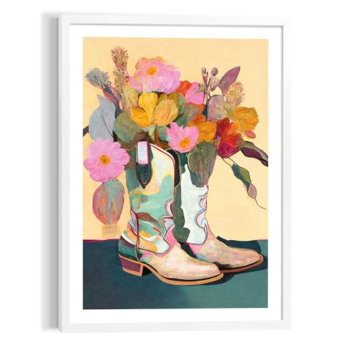 Gerahmtes Bild Flower Boots Blumen - Cowboystiefel - Malerei - Art Frame MDF 50 x 70 cm Mehrfarbig Wohnzimmer Kunst von REINDERS