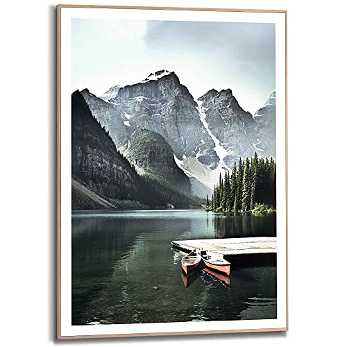 REINDERS Gerahmtes Bild Lake Moraine Kanada - Bergsee - Banff National Park - Rocky Mountains - Slim Frame MDF 50 x 70 cm Grün Wohnzimmer Botanic von REINDERS