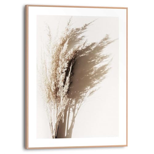 REINDERS Gerahmtes Bild Sonniges Gras Blumenstrauß - Pampas - Schatten - Sommer - Slim Frame MDF 30 x 40 cm Khaki Wohnzimmer Botanic von REINDERS