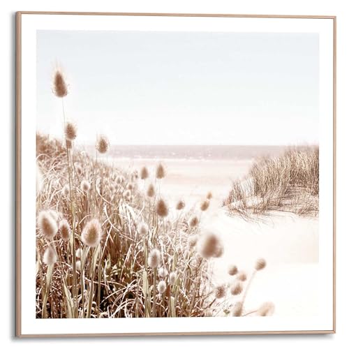 REINDERS Gerahmtes Bild Strand Gras - Mer - Ruhe - Slim Frame MDF 50 x 50 cm Khaki Wohnzimmer Beach Nature von REINDERS