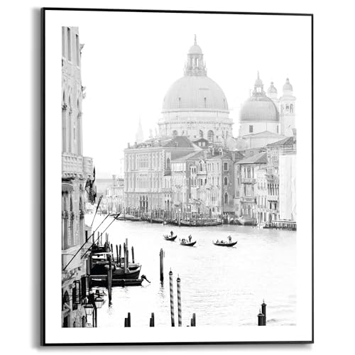 REINDERS Gerahmtes Bild Venedig Grand Canal - Italien - Vintage - Kathedrale - Slim Frame MDF 40 x 50 cm Schwarz-Weiß Wohnzimmer Black & White von REINDERS