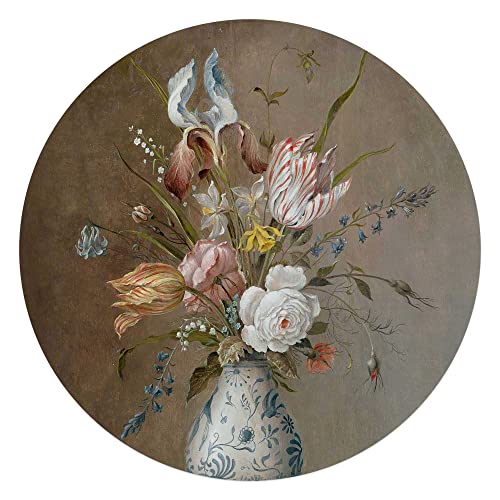 Glasbild Stillleben Vase mit Blumen Balthasar van der Ast - Wan-Li Vase - Round Art Glas 70 x 70 cm Mehrfarbig Wohnzimmer Kunst von REINDERS