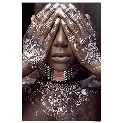 REINDERS Poster Afrikanische Frau Schmuck - Weiße Malerei - Henna - Ritual - Papier 61 x 91.5 cm Braun Wohnzimmer Menschen von REINDERS