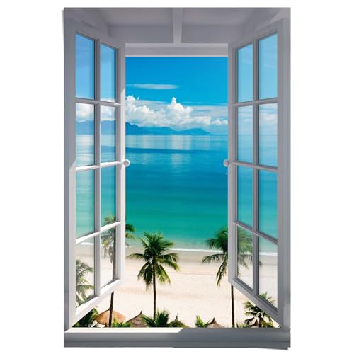 REINDERS Poster Fenster zum Strand - Papier 61 x 91.5 cm Blau Schlafzimmer Strand von REINDERS
