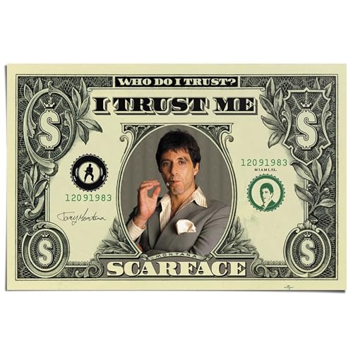 REINDERS Poster Scarface Dollar - Papier 91.5 x 61 cm Silber Man Cave Film und Fernsehen von REINDERS