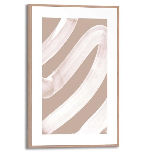 REINDERS Gerahmtes Bild Abstrakt Weiß Pinselstriche - Slim Frame MDF 20 x 30 cm Khaki Man Cave Abstrakt von REINDERS