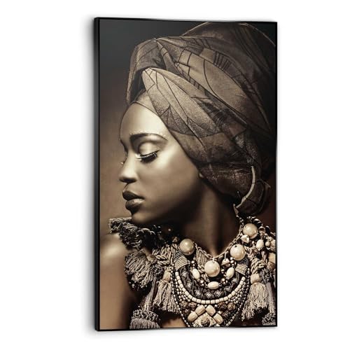 REINDERS Gerahmtes Bild Afrikanische Frau Shawl - Schmuck - Kopfwickel - Schattenfugenbild Holz 70 x 118 cm Braun Wohnzimmer Menschen von REINDERS