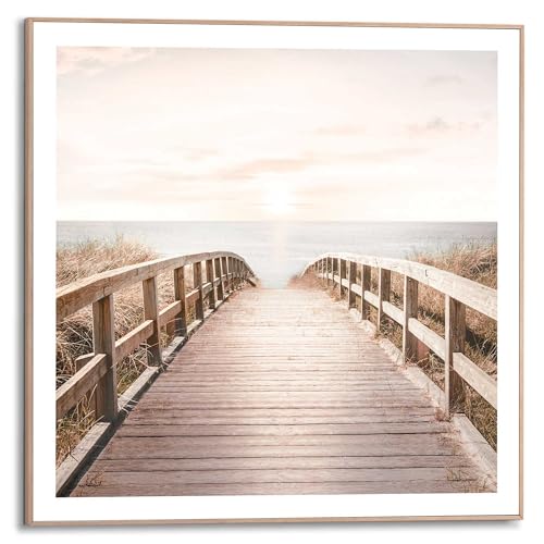 REINDERS Gerahmtes Bild Brücke zum Strand Sommer - Meer - Slim Frame MDF 50 x 50 cm Beige Wohnzimmer Strand von REINDERS