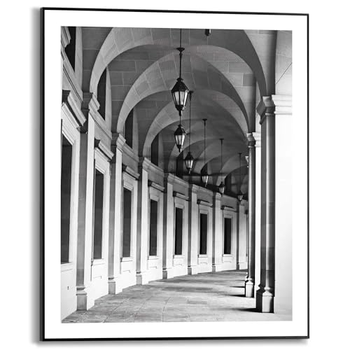 REINDERS Gerahmtes Bild Kolonnade Säulengang - Bundesgebäude - Architektonisch - Galerie - Slim Frame MDF 40 x 50 cm Schwarz-Weiß Wohnzimmer Black & White von REINDERS