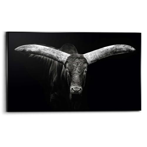 REINDERS Gerahmtes Bild Ochse Tier - Bulle - Stier - Hörner - Schattenfugenbild Holz 118 x 70 cm Schwarz-Weiß Wohnzimmer Tiere von REINDERS