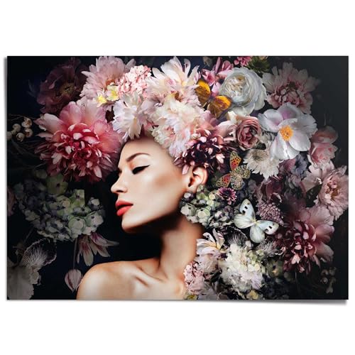 REINDERS Giant Poster XXL Frau mit Blumenhut Schmetterling - Strauß - Romantik - Papier 140 x 100 cm Rosa Wohnzimmer Menschen von REINDERS