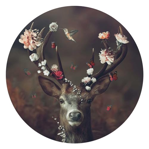 REINDERS Glasbild, Hirsch, Kinderzimmer, Poster, Wanddeko, Glasbilder, Glas, Braun, Ø 70cm von REINDERS
