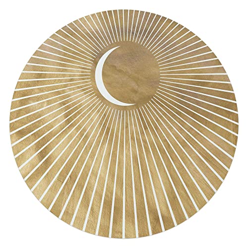 REINDERS Glasbild Mond Strahlen - Luna - Round Art Glas 70 x 70 cm Gold Schlafzimmer Abstrakt von REINDERS