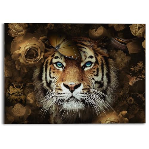 REINDERS Plexiglasbild Tiger Tierreich - Blumen - Herbstfarben - Blaue Augen - Acryl Art Acrylglas 70 x 50 cm Braun Home Office Tiere von REINDERS