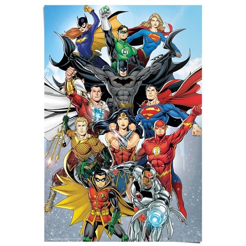 REINDERS Poster DC Comics Helden Superman Wonderwoman Flash Batman - Papier 61 x 91.5 cm Blau Jungenzimmer Cartoons und Charaktere von REINDERS