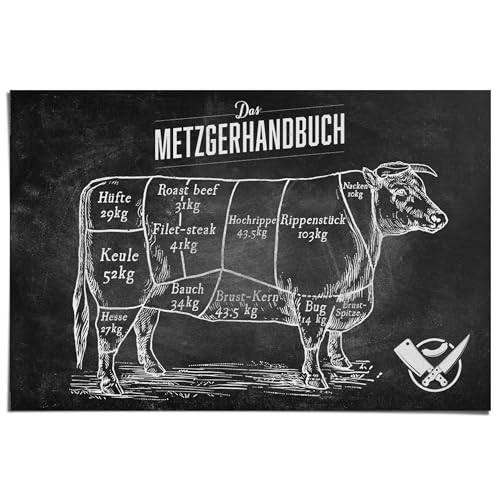 REINDERS Poster Das Metzgerhandbuch - Papier 91.5 x 61 cm Schwarz Küche Essen und Trinken von REINDERS