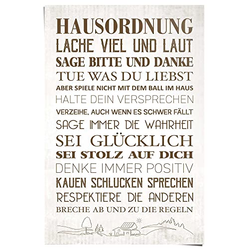 REINDERS Poster Hausordnung Familien - Zuhause - Glück - Positiv - Papier 61 x 91.5 cm Braun Wohnzimmer Sprüche von REINDERS