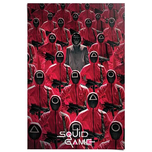 REINDERS Poster Squid Game - Arbeiter Masken - Tintenfischspiel - Südkorea - Netflixserie - Papier 61 x 91.5 cm Rot Teenager Zimmer Film und Fernsehen von REINDERS