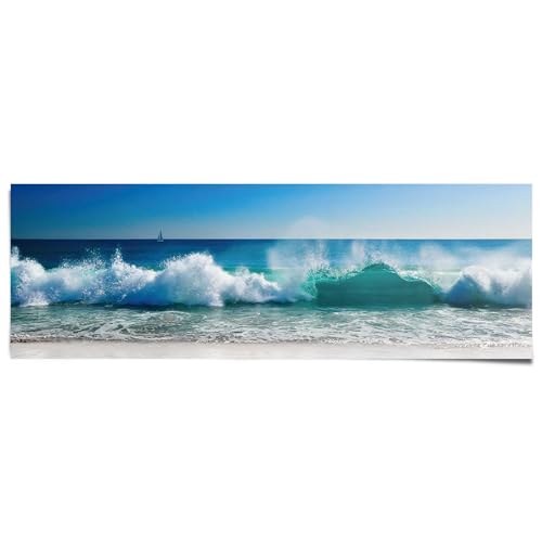 REINDERS Poster Stürmische Wellen Meer - Strandbilder - Wasser - Urlaub - Papier 158 x 53 cm Blau Wohnzimmer Strand von REINDERS