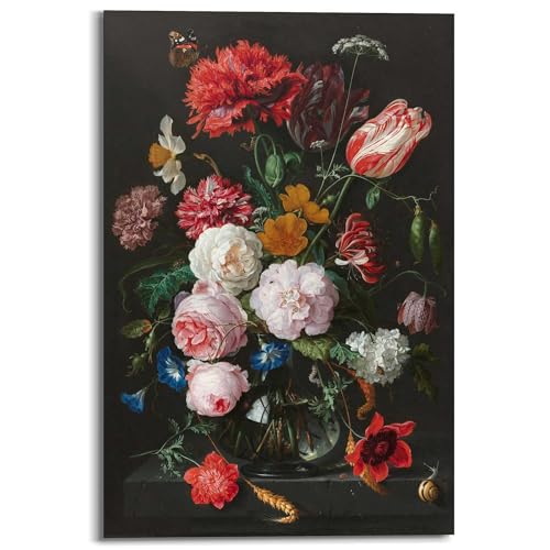 REINDERS Wandbild, De Heem Stillleben mit Blumenvase, Wohnzimmer, Bilder, Wanddeko, Room Decor, MDF, Rot, 90x60cm von REINDERS