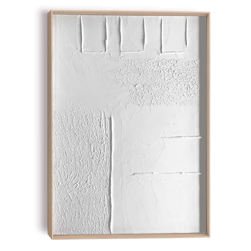 REINDERS Wandbild Art Geprägt - Minimalistisch - Skandinavischer Look - Gipsstruktur - Reliefbild Holz,Pflaster 50 x 70 cm Weiß Wohnzimmer Abstrakt von REINDERS