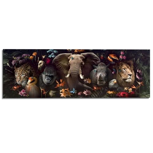 REINDERS Wandbild Dschungel Fantasie Tiere - Blumen - Wildtiere - Deco Panel Holz 156 x 52 cm Mehrfarbig Kinderzimmer Tiere von REINDERS