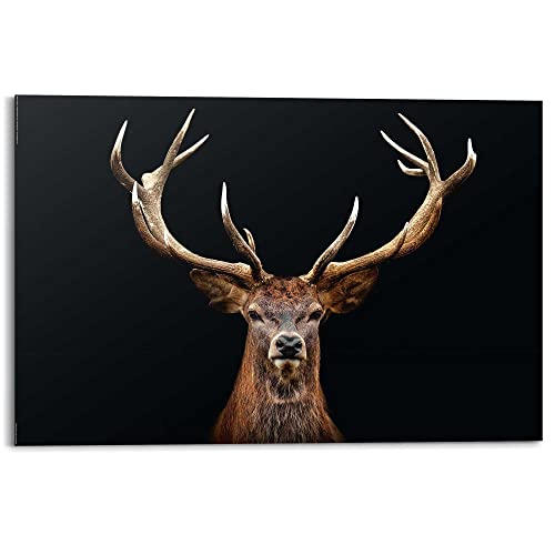 REINDERS Wandbild Hirsch Porträt - Natur - Geweih - Deco Panel Holz 90 x 60 cm Schwarz Home Office Tiere von REINDERS