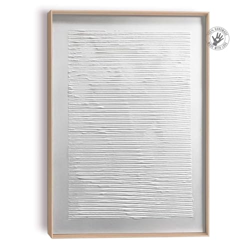 REINDERS Wandbild Lesen Geprägt - Minimalistisch - Skandinavischer Look - Gipsstruktur - Betonoptik - Reliefbild Holz,Pflaster 50 x 70 cm Weiß Wohnzimmer Abstrakt von REINDERS