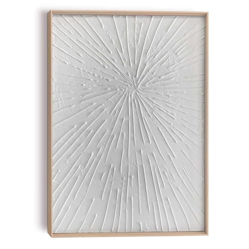 REINDERS Wandbild Sonnenstrahlen Geprägt - Minimalistisch - Skandinavischer Look - Gipsstruktur - Betonoptik - Reliefbild Holz,Pflaster 50 x 70 cm Weiß Wohnzimmer Abstrakt von REINDERS