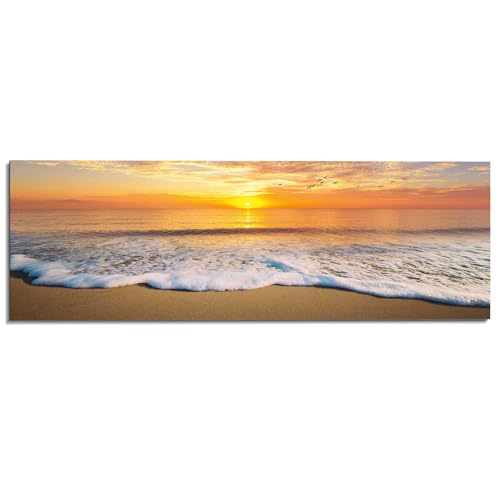 REINDERS Wandbild Sonnenuntergang Meer - Strand - Vögel - Wellen - Deco Panel Holz 156 x 52 cm Orange Schlafzimmer Strand von REINDERS