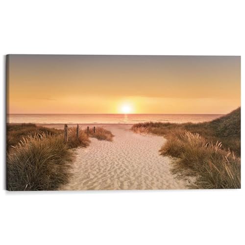 REINDERS Wandbild Sonnenuntergang Strand - Dünen - Sand - Glück - Deco Block MDF 118 x 70 cm Orange Wohnzimmer Beach Nature von REINDERS