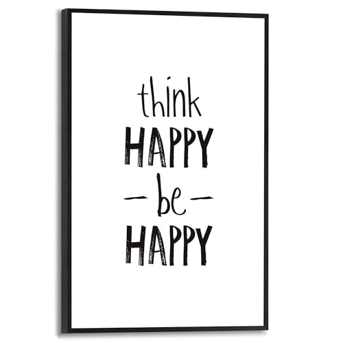 REINDERS Gerahmtes Bild, Think happy, be happy, Schlafzimmer, Poster, Wanddeko, Room Decor, MDF, Schwarz-Weiß, 30x20cm von REINDERS