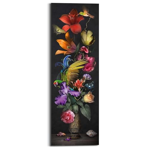 REINDERS Wandbild Blumenvase Lilien - Rosen - Vögel - Schmetterlinge - Deco Panel Holz 30 x 90 cm Mehrfarbig Küche Blumen und Pflanzen von REINDERS