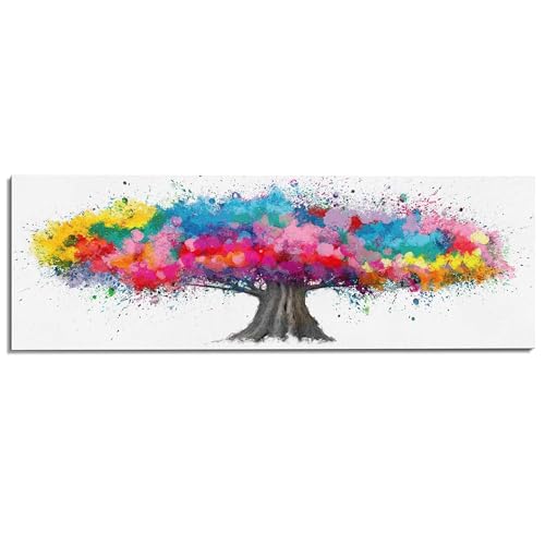 Wandbild Bunter Baum Farbenfroh - Deco Panel Holz 156 x 52 cm Mehrfarbig Home Office Kunst von REINDERS