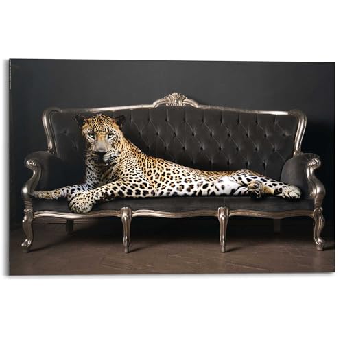 Wandbild Leopard Chic Panther - Liegend - Luxus - Relax - Deco Panel MDF 90 x 60 cm Schwarz Man Cave Tiere von REINDERS