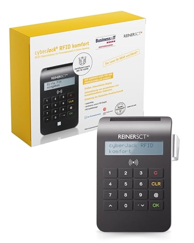 REINER SCT cyberJack RFID Komfort I Chipkartenleser für RFID-Chipkarten I Kartenlesegerät für den neuen Personalausweis & Online-Banking I Card Reader & TAN-Generator I eID Lesegerät von REINER SCT